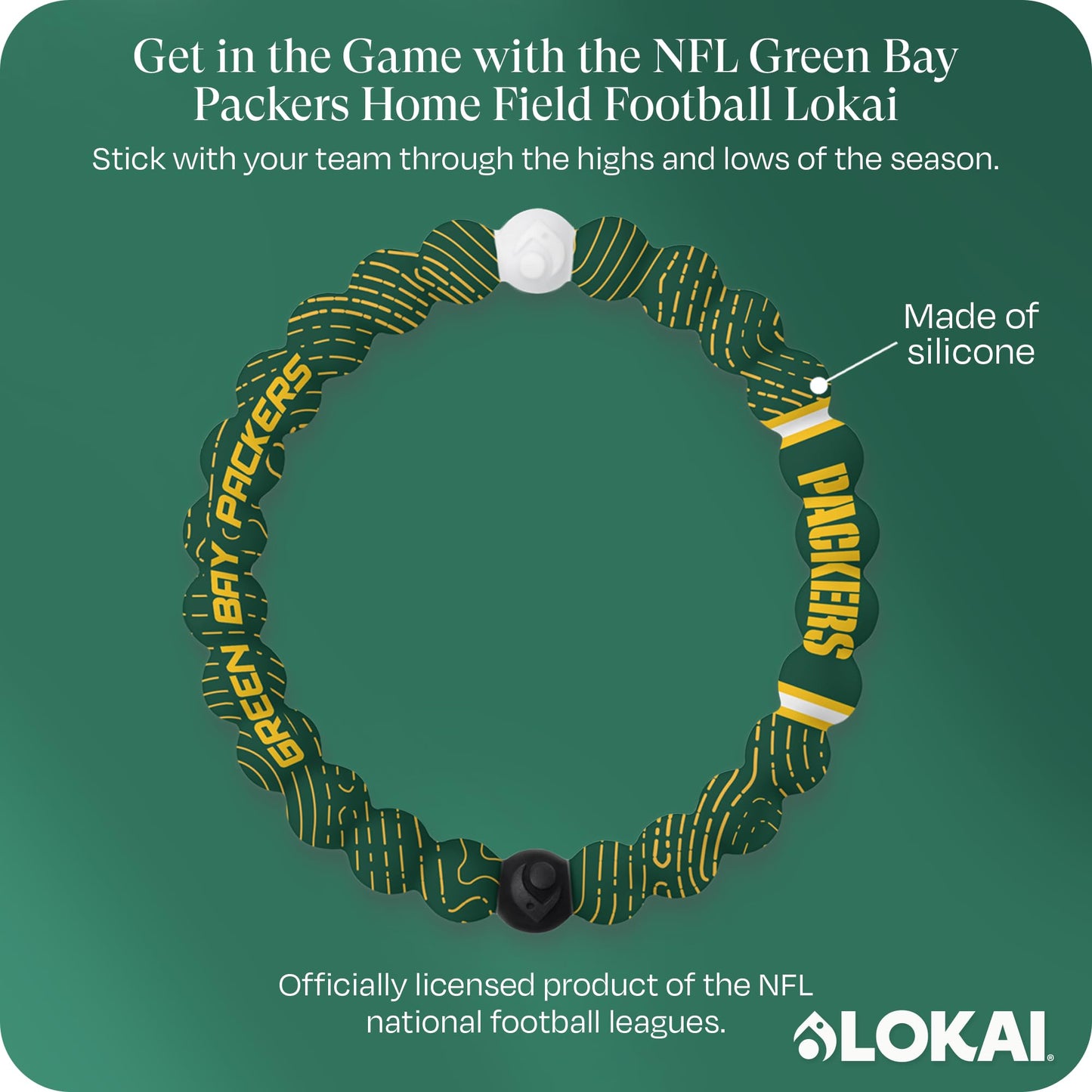 Lokai NFL Football Collection Silicone Beaded Bracelet, Green Bay Packers Home Field (Medium) - Beaded Bracelet for Women & Men, Silicone Jewelry Fashion Bracelet Slides-On for Comfortable Fit