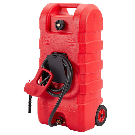 15 Gallon Gas Can, Portable Fuel Tank With Pump, Fuel Transfer Tank, Portable Gasoline Tank On Wheels With Le Fluid Transfer Siphon Pump and 10-Inch Hose for Cars, Boats, Lawnmowers, ATVs