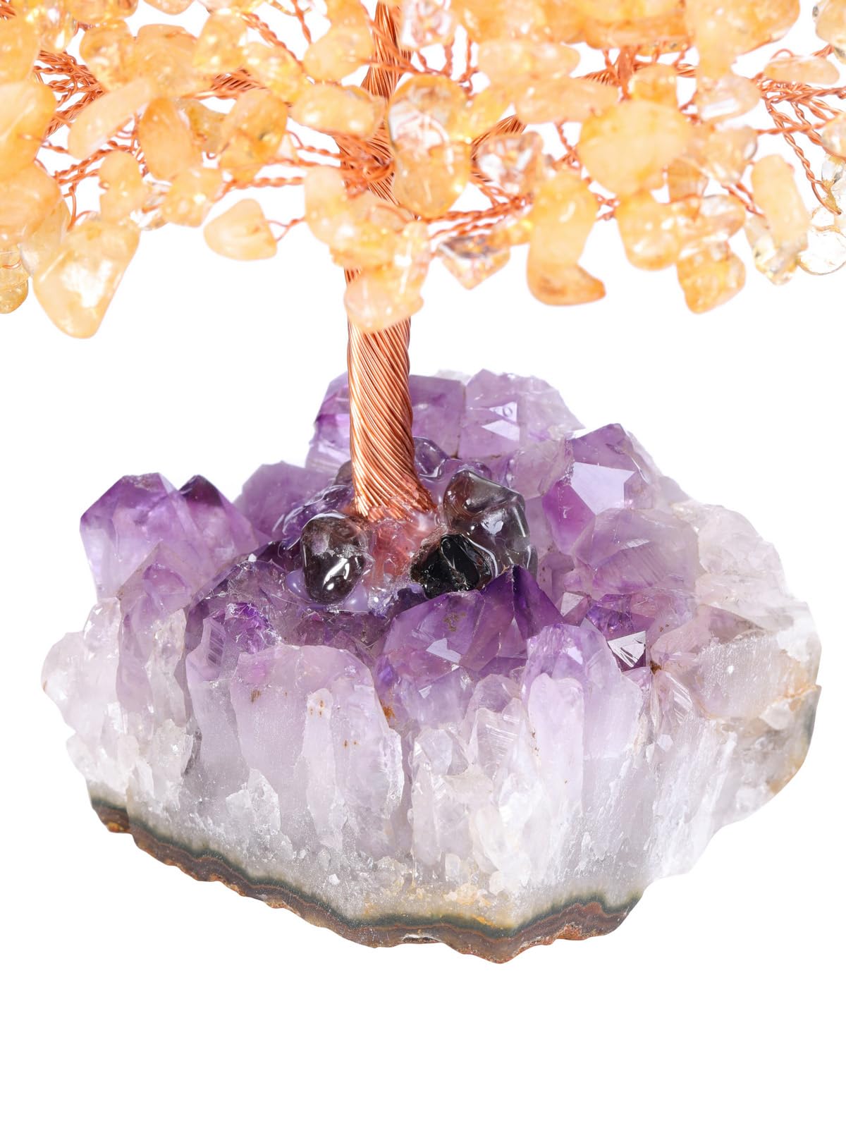 Jovivi Natural Citrine Healing Crystal Money Tree on Amethyst Cluster Geode Druzy Base Feng Shui Crystals for Home Office Desk Decorations, Wealth, Good Luck