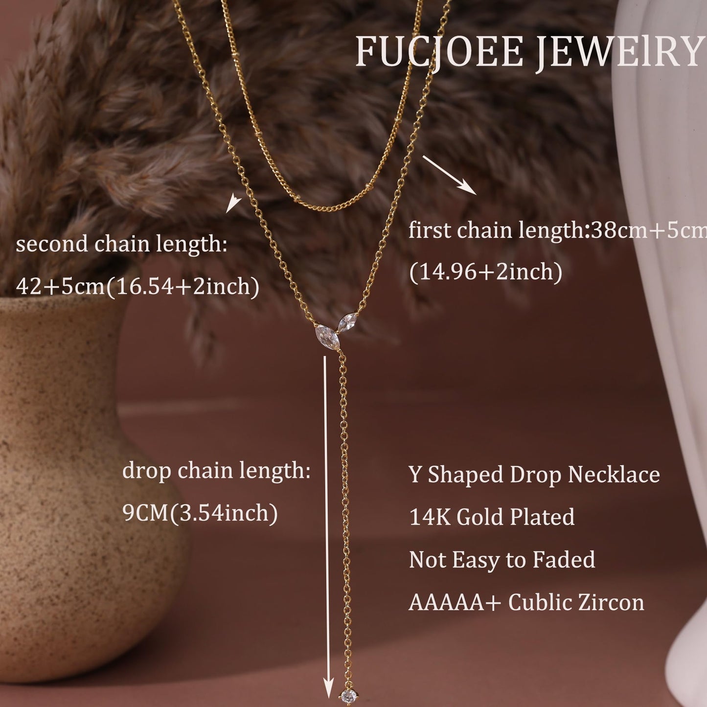 FUCJOEE Layered Necklaces for Women, Dainty Long Necklace Set 14K Gold Plated Y Shaped Lariat Necklace Stack Boho Layering Long Gold Necklaces for Women Trendy Gold Jewelry Set