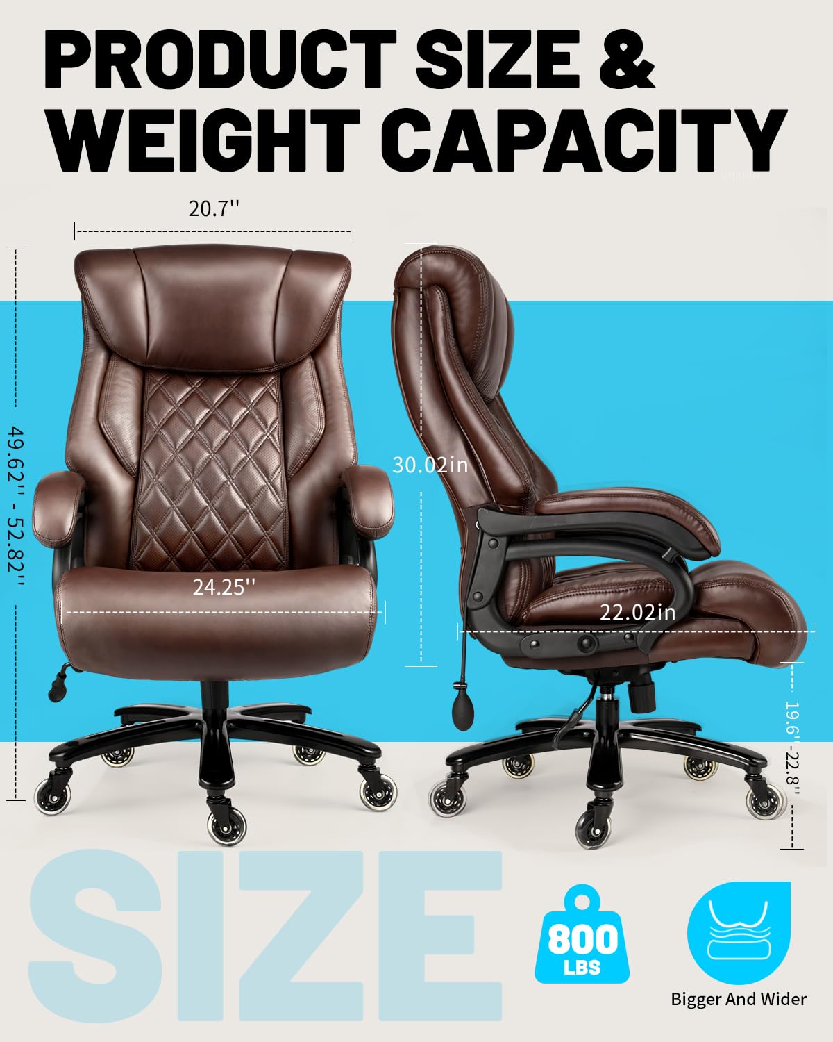 800lbs Executive Chairs, Executive Office Chairs for Big and Tall with Adjustable Lumbar Support, Office Chair for Heavy People, Leather Desk Chairs with Quiet Rubber Wheel and Extra Wide seat