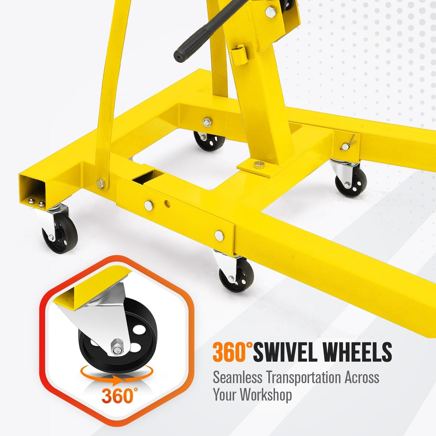 2-Ton Folding Hydraulic Engine Hoist, 4400 LBS Portable Engine Shop Crane with 6 Casters & Telescopic Boom, Foldable Cherry Picker Hoist Lift for Garage, Workshop, Warehouse, Heavy-Duty, Yellow