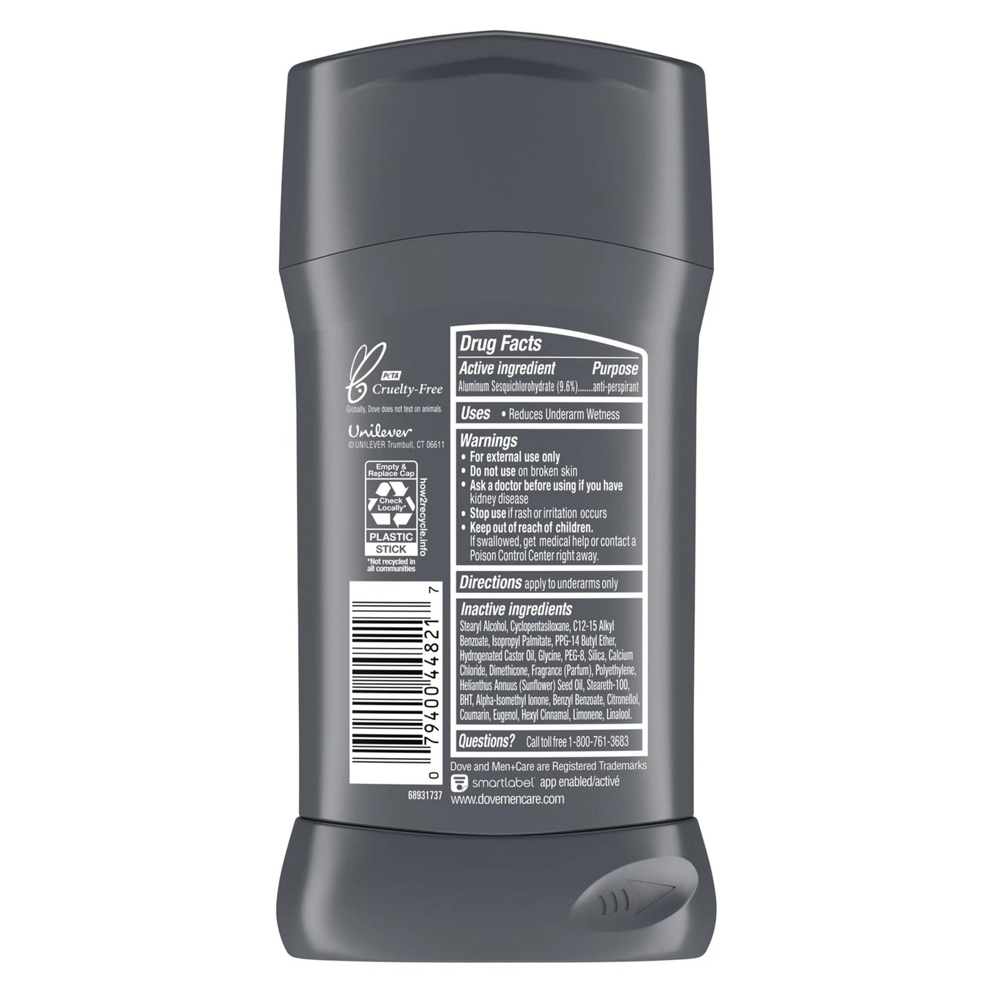 Dove Men+Care Deodorant Stick 4 Count Stain Defense Cool for Men, Anti-white Marks & Anti-yellow Stains with 72-hour Sweat and Odor Protection 2.7 oz