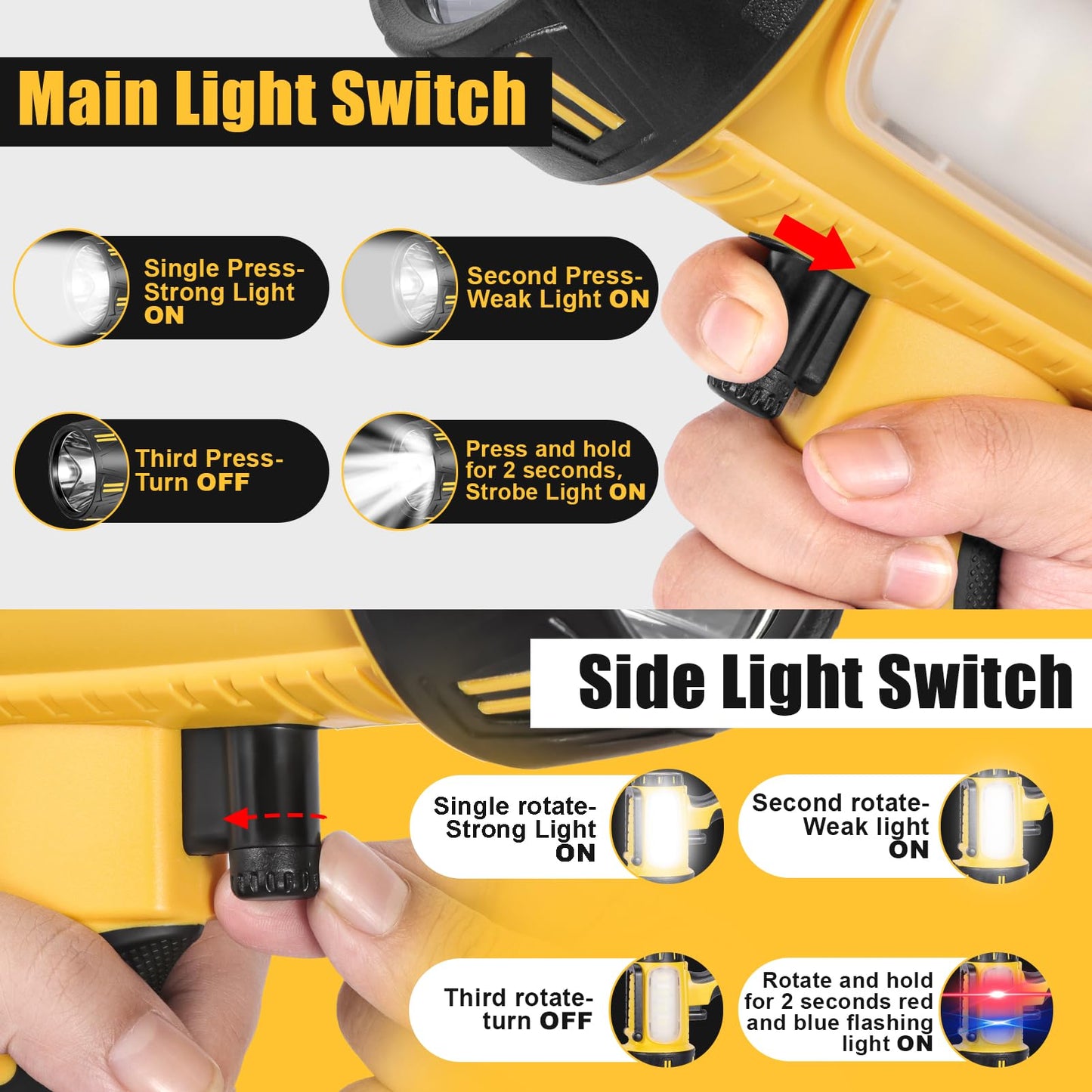 Super Bright Rechargeable Spotlight Flashlight High Lumens 10000mAh, Handheld LED Searchlight with Built-in Stand, 6 Light Modes & USB Output, Water-Resistant for Camping, Emergency & Outdoor Use