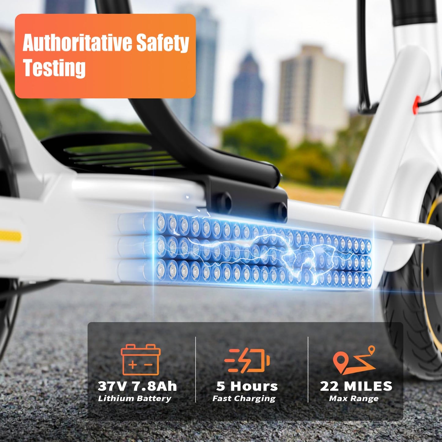 Qlaway 8.5" E Scooter for Adults with Luggage Seat 19 MPH Sport Escooter 350W Motor, Electric Scooter Up to 22 Miles Range, Bearing 265 LBS/APP Control-White