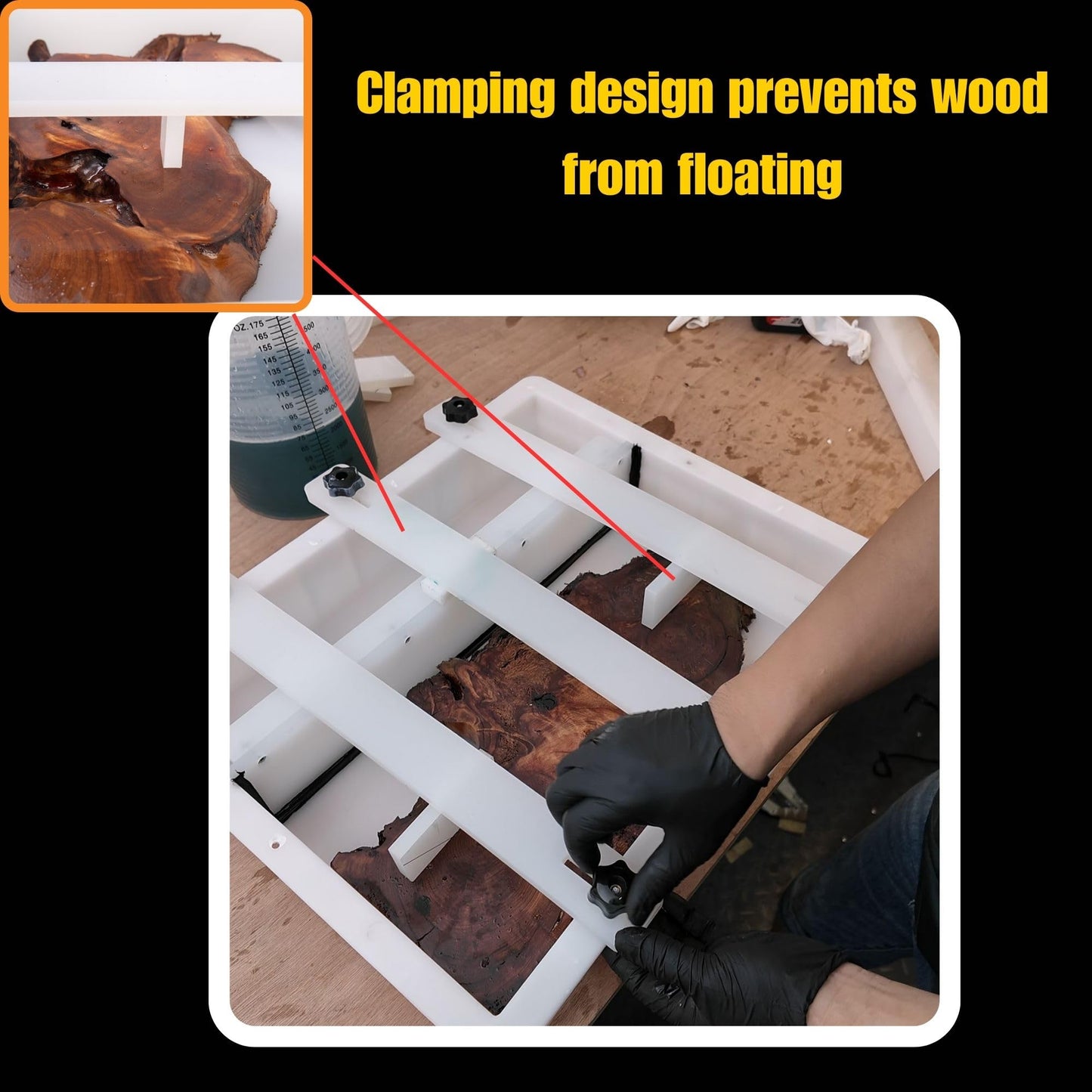 Kalinta Epoxy Mold with Divider Adjustable- 23.5x23.5x3in No-Seal Resin Mold Integrated Clamping System - Perfect for Beginners & Experienced Artists Alike - Ideal for Creative Resin Art Projects
