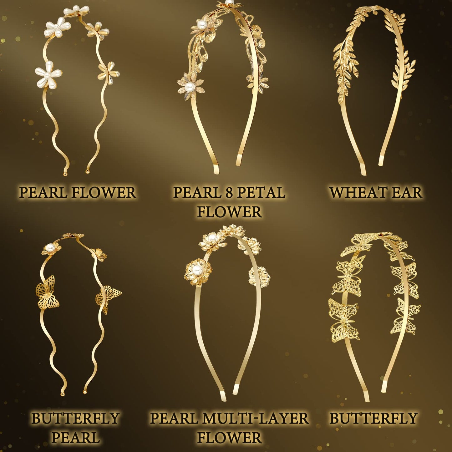 XunYee 6 Pcs Gold Leaf Headbands Set Pearl Headbands for Women Greek Goddess Accessories Flower Faux Pearls Hairband Gold Metal Prom Headpiece Crown Bridal Hairband for Women Girl (Stylish Pattern)