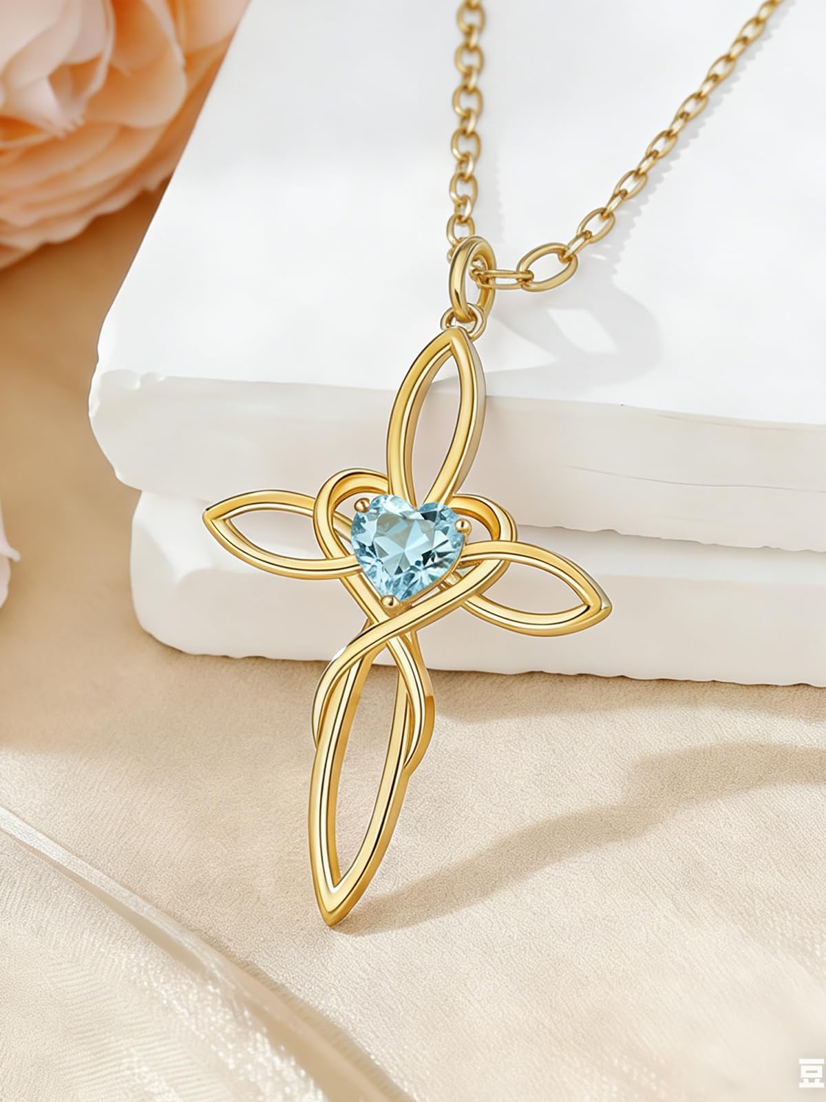 POIUY Celtic Knot Cross Birthstone Necklace for Women 14K Gold Irish Infinity Heart Pendant Cross Jewelry Anniversary Valentines Birthday Mothers Day Gifts for Mom Wife Her