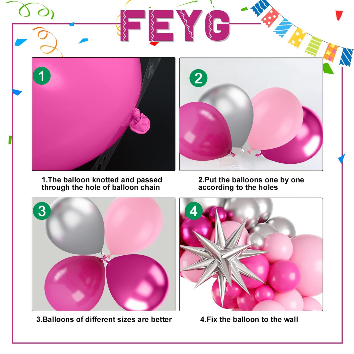 Pink and Silver Balloon Arch Kit, 120PCS Pastel Pink Hot Pink silver 4D Star balloons for girl for Baby Princess Theme Party Birthday Girl Baby Shower Anniversary Wedding 2025 graduation