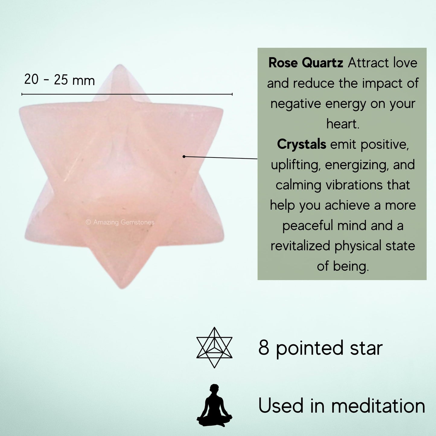 Amazing Gemstone Rose Quartz Merkaba Crystal - 1 Inches Metaphysical Merkaba Star for Meditation - Energetic Tetrahedron Crystal and Healing Stones for Spiritual Growth and Healing (20-25mm)