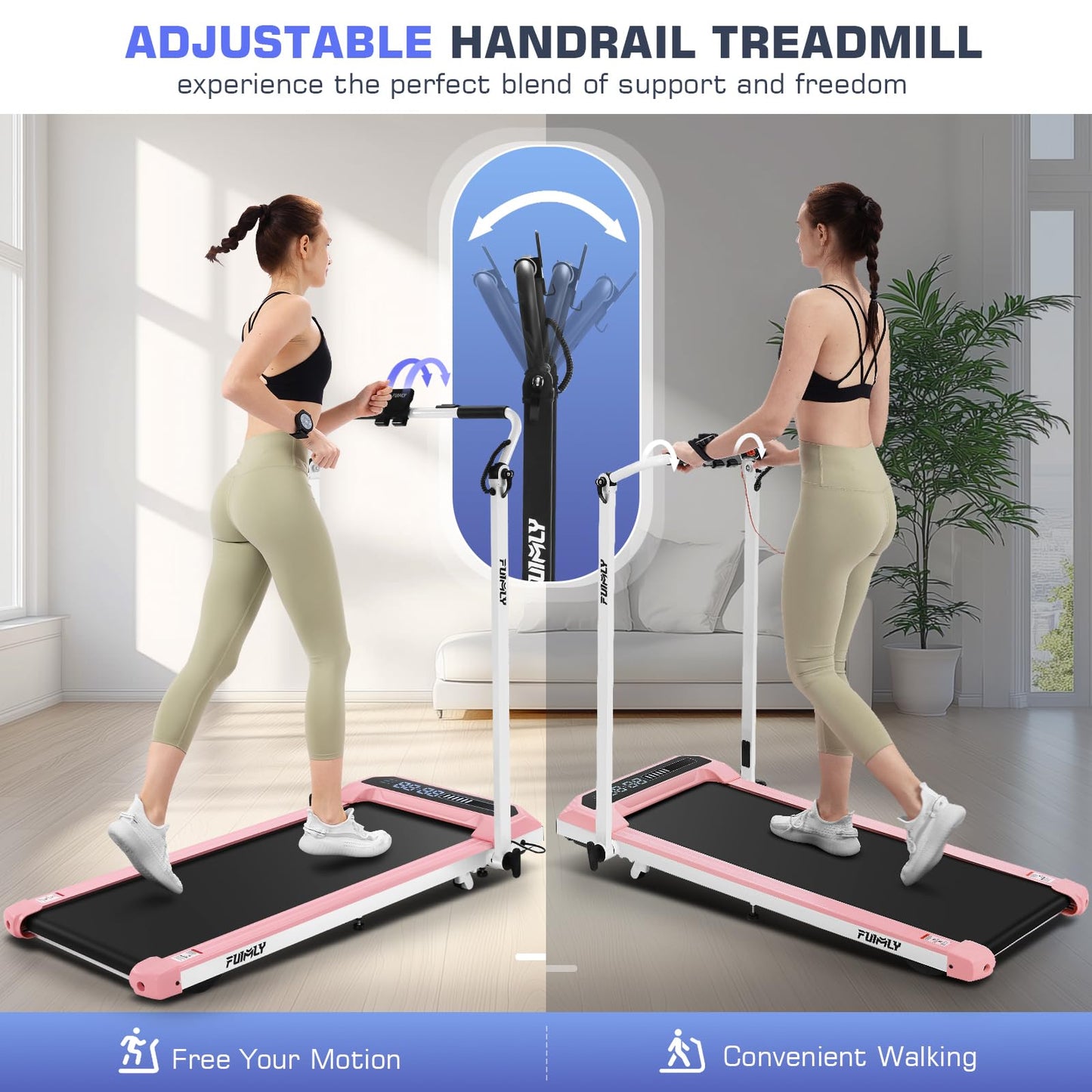 FUNMILY Walking Pad Treadmill with Incline and Handlebar Adjustable, Foldable Treadmills for Home Office, Folding Walking Pad Tread Mill 300 LBS Capacity, Remote Control, LED Screen with Progress Bar