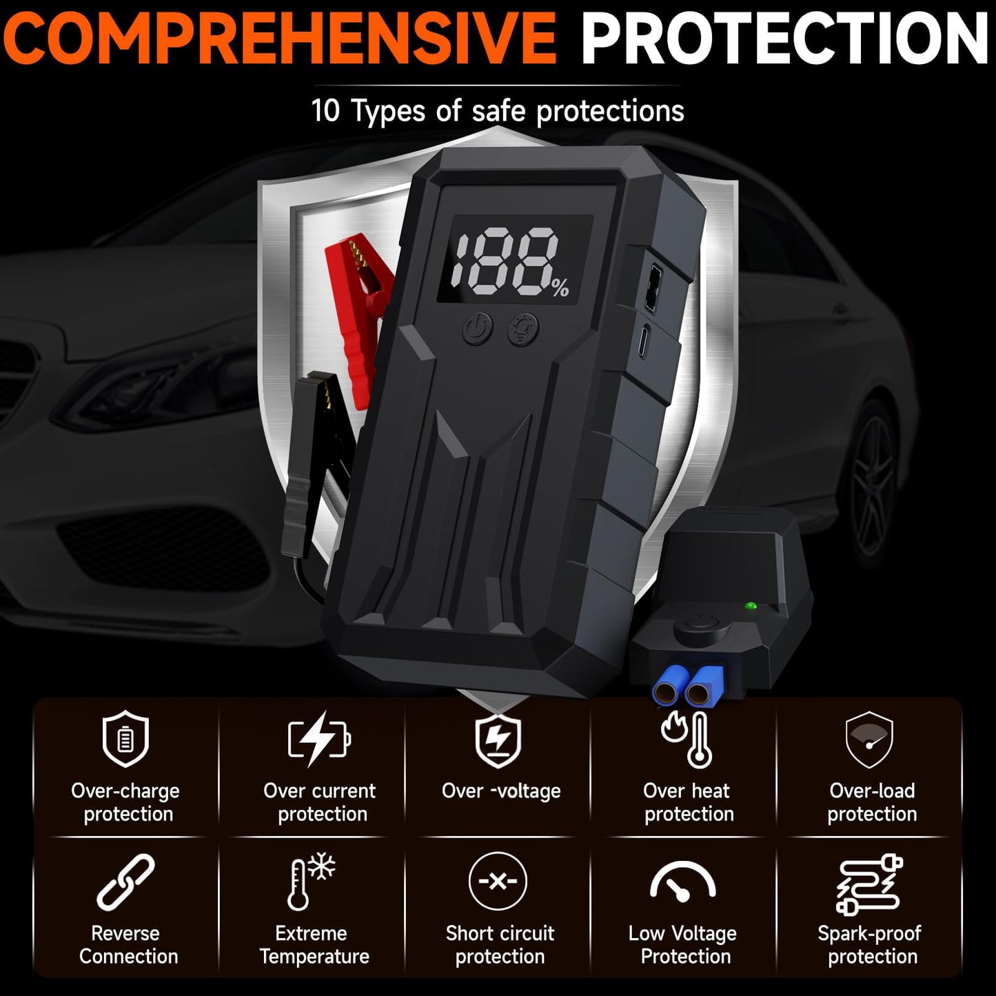Jump Starter 4000A Peak, Portable Car Battery Jump Starter for 9L Gas 8L Diesel Engines, Power Pack with LED Flashlight, USB Quick Charge, Auto Battery Charger for Cars, Trucks, SUV, Gifts for Men