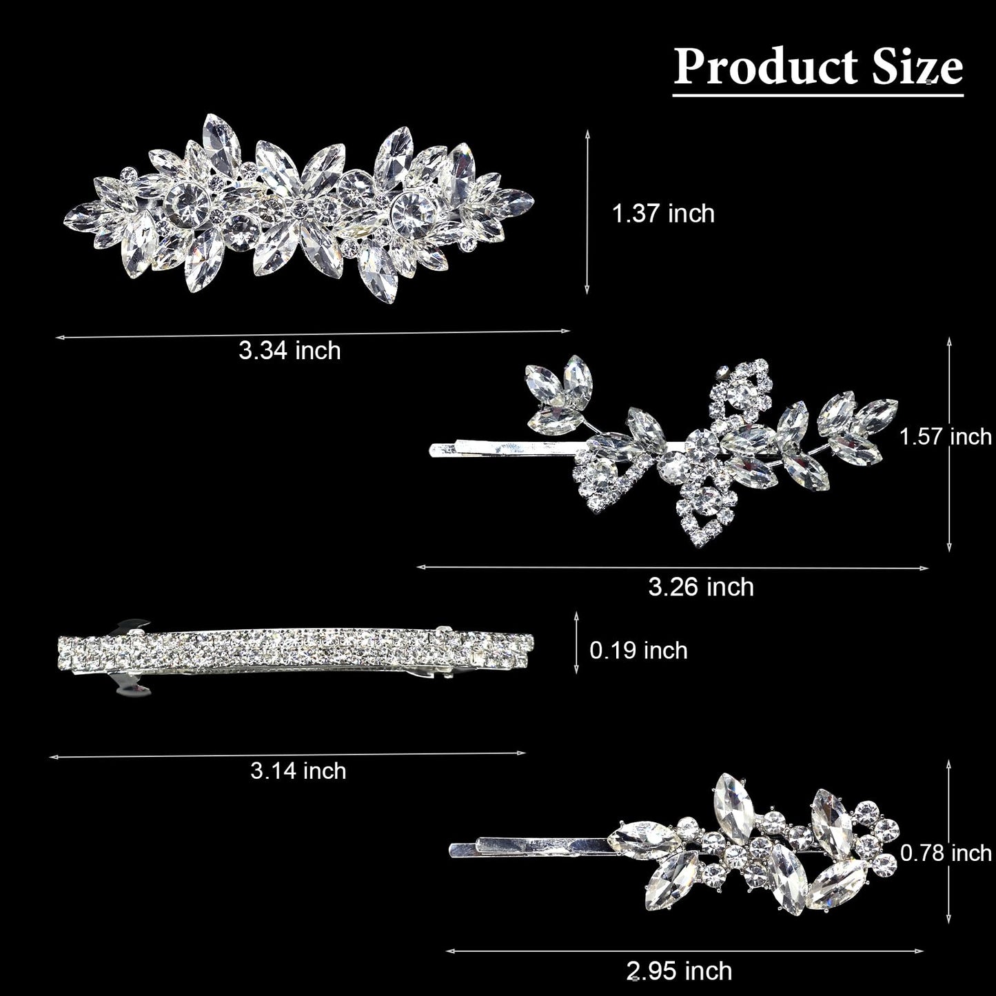 Mulzile 4 Pieces Rhinestone Hair Clips Leaf Wedding Hair Pins Crystal Bobby Pins Silver Bridal Hairpin Barrette for Brides Bridesmaids Flower Girls