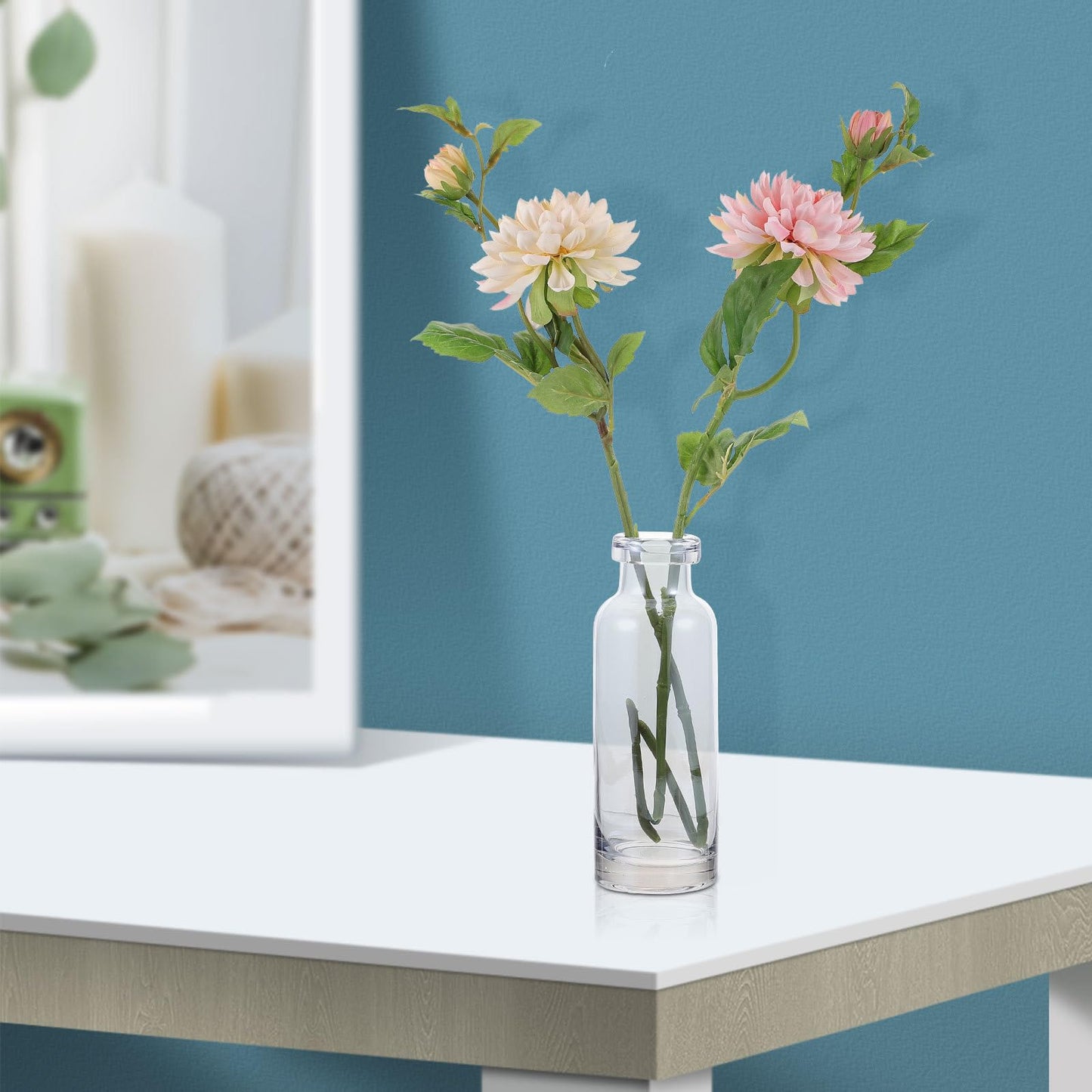 Toyvian Glass Hydroponic Vase for Desktop Plants, Small Ocean Blue Glass Planter, Home and Garden Decoration Terrarium