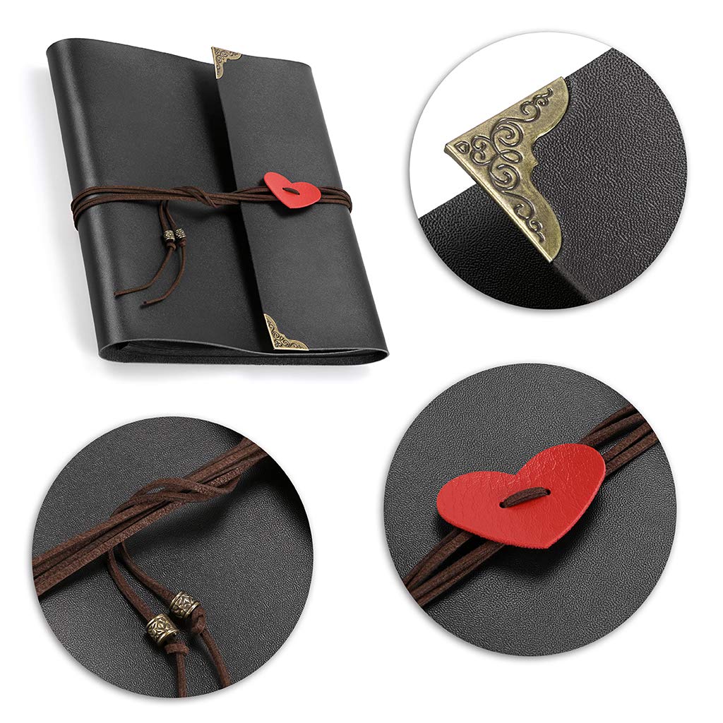 OwnMy DIY Photo Album Scrapbook PU Leather Adventure Photo Book with Corner Stickers Gifted Box - Perfect Baby Memory Book Birthday Wedding Anniversary Christmas Gift (Black)