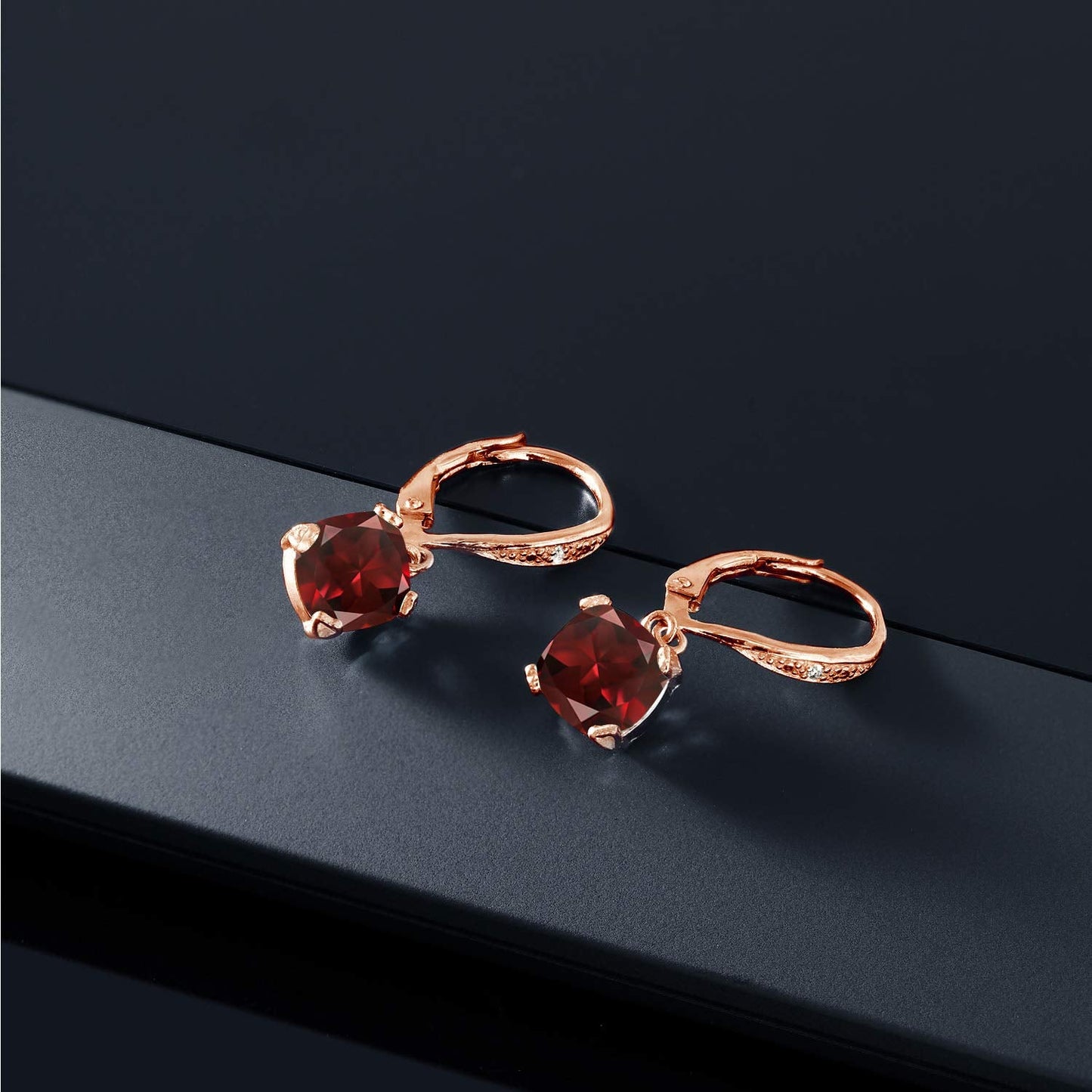 Gem Stone King Drop Dangle Earrings For Women | 7MM Cushion Cut Gemstone Birthstone and Diamond | 925 Sterling Silver | Jewelry Gift for Mom Wife Her | Garnet-January | Rose Gold