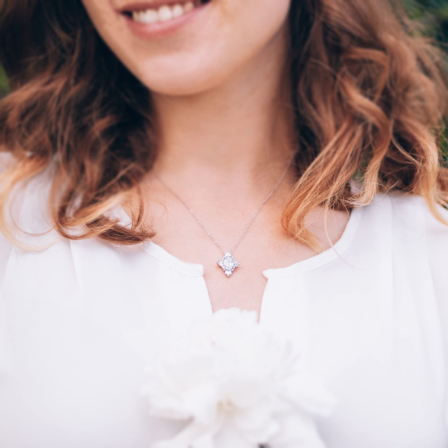 HOPE LOVE SHINE Simple Bridal Jewelry Set For Wedding Silver Bridal Party Bridesmaids Necklace And Earrings Set Vintage Inspired Single Baguette Cut Diamond Crystal Drop
