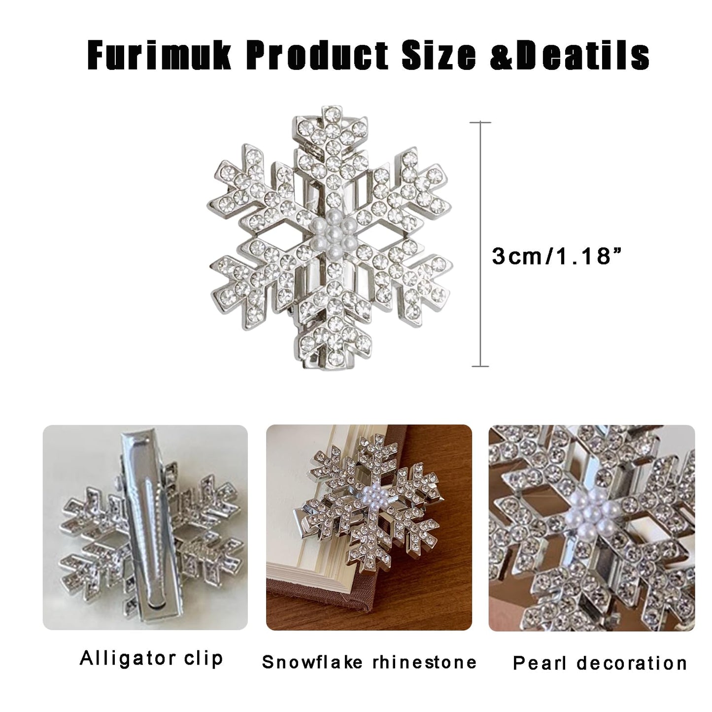 Sparkly Rhinestone Snowflake Hair Clip Hair Barrettes, Christmas Metal Alligator Clips Hair Accessories for Women Princess Long Thick Hair Winter Xmas Hairpins Christmas Party Gifts