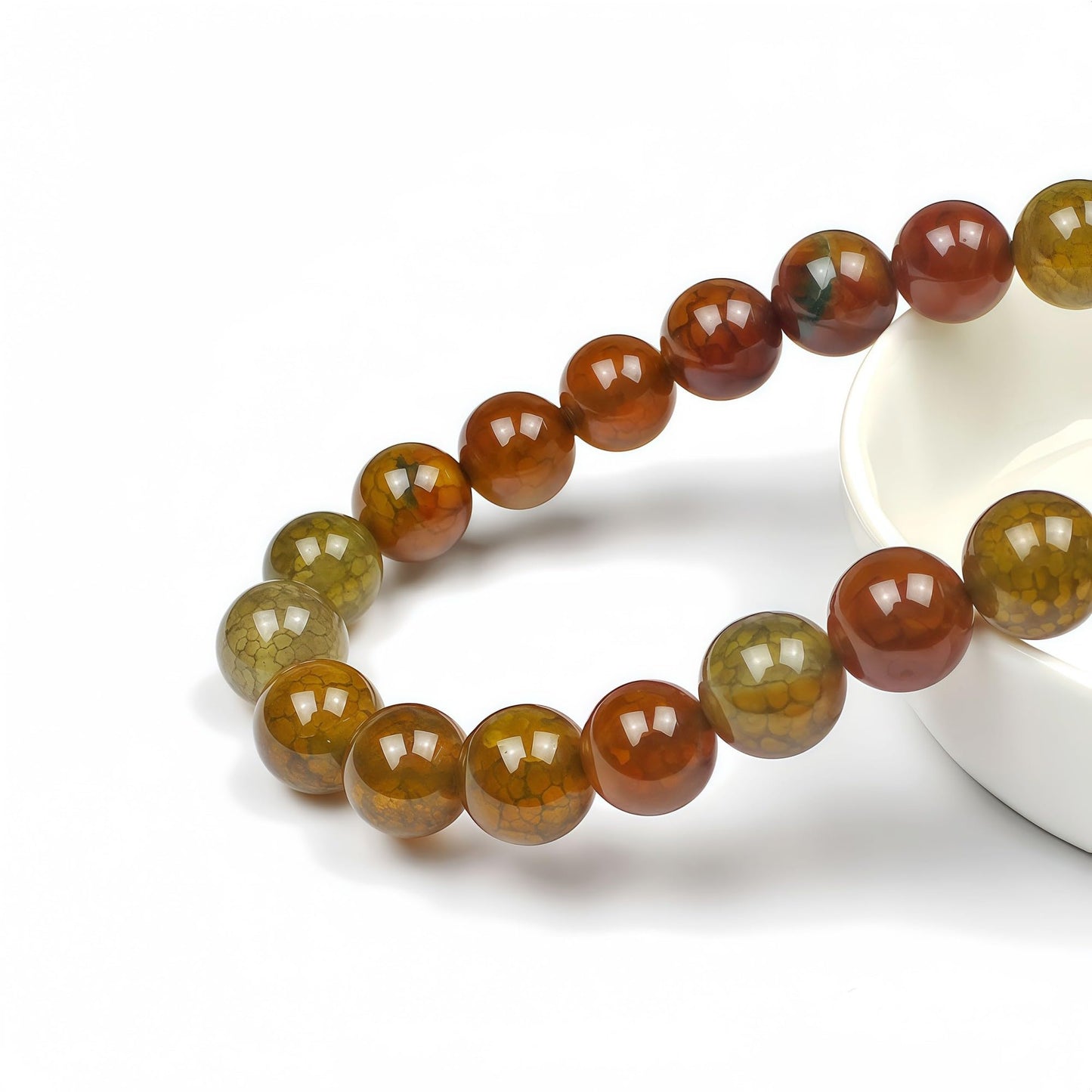 MJDCB Natural Ancient Crack Agate Beads Yellow Dragon veined Stripe Agate Round Stone Beads for DIY Necklace Bracelat Jewelry Making 15" (10mm)