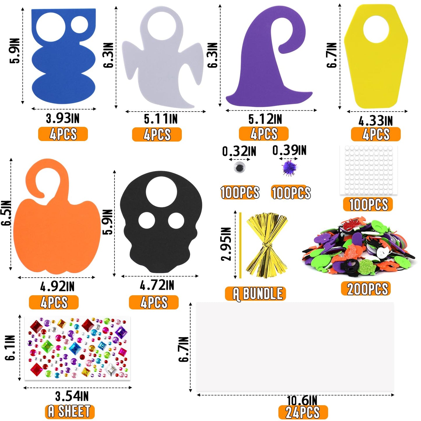 24 Set Halloween Craft Kits DIY Halloween Doorknob Hanger Decorations Fall Arts & Crafts Supplies, Halloween Pumpkin Bat Ghost Monster Foam Stickers for Classroom Gift Party Favors Activities