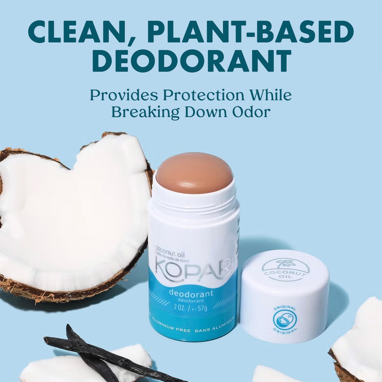 Kopari Aluminum Free Coconut Deodorant, Non Toxic & Clean Plant-Based, No Aluminum, Parabens or Baking Soda, Long Lasting Protection, Original 2 oz
