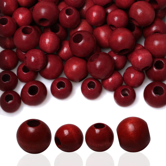 20mm 16mm Red Wooden Macrame Beads, 120Pcs Large Hole Vintage Style Wood Spacer Beads for Craft/Garland/Christmas Tree/Tassel Decor/Holiday Decoration