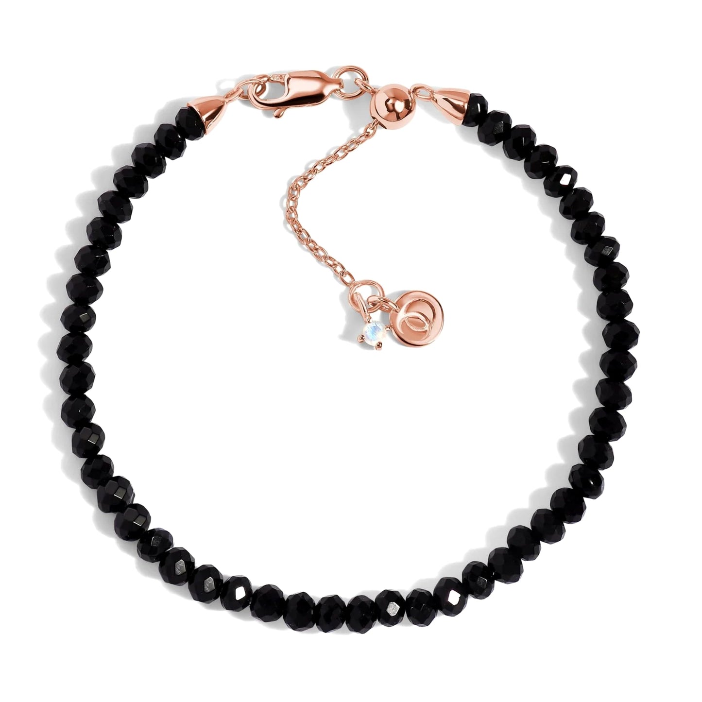 Moon Magic Moonstone Bracelet for Women | Black Obsidian, Rose Quartz Bracelet/Real 925 Sterling Silver | 18k Rose & Yellow Gold Rainbow Genuine Moonstone Jewelry for women | June Birthstone Bracelet