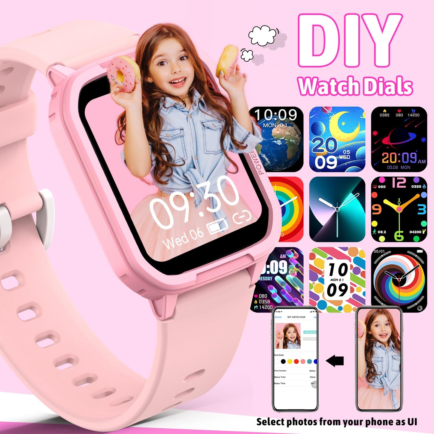 Smart Watch for Kids No Phone Needed, Tempered Glass Fitness Tracker Boy Teens with 19 Sport Modes, Pedometer, Sleep Monitor, Kids Watch Birthday Gifts Toy Gift for Girls Boys 6-16 (Pink)