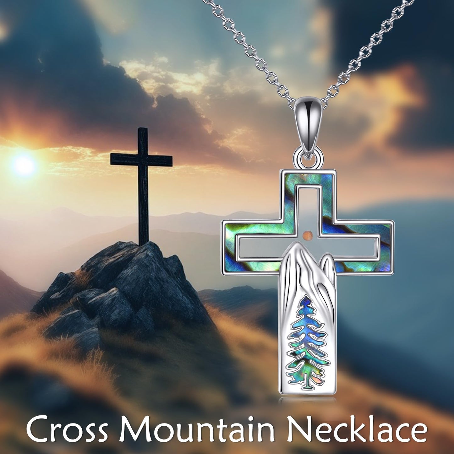 YFN Mountain Necklace for Women Sterling Silver Nature Necklace Jewelry Gift for Skiers, Hikers, Campers, Climbers and Nature Lovers (Silver-Cross Necklace Mountain)