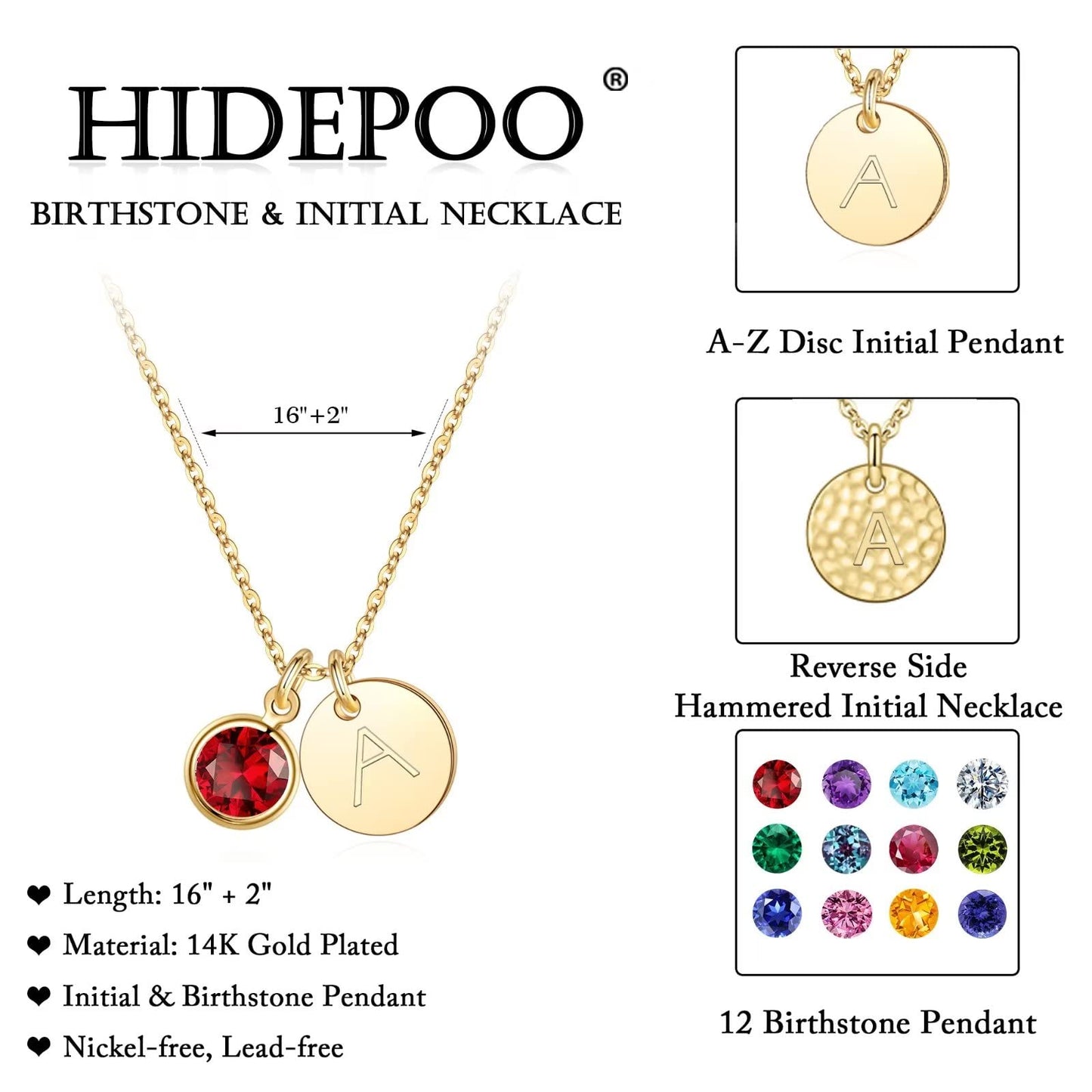 Hidepoo Initial Birthstone Necklaces for Women - Personalized Mothers Day Birthday Gift for Her Wife Sister Grandma Mom, January Garnet Birthstone Jewelry for Woman, Disc Letter S Necklace