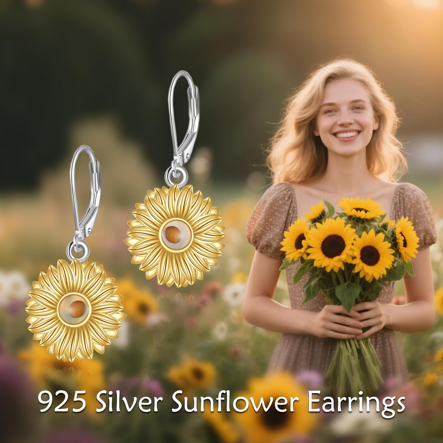 AOBOCO Mustard Seed Earrings for Women 925 Sterling Silver Sunflower Religious Christain Jewelry Birthday Gifts for Mom Friends (Sunflower Earrings)