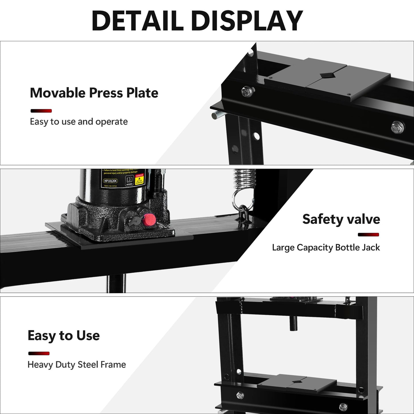 GarveeTech 12 Ton Shop Press, H-Frame Garage Floor Adjustable Hydraulic Shop Press with Stamping Plates to Bend, Straighten, Or Press Parts, Install Bearings & U-Joints