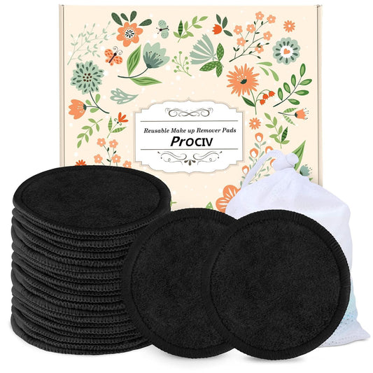 ProCIV Reusable Makeup Remover Cotton Pads 25 PCS with 99% Organic Bamboo Cotton Pads for All Skin Types and Toner with Eco-Friendly Washable Laundry Bag and Reusable Cotton Rounds