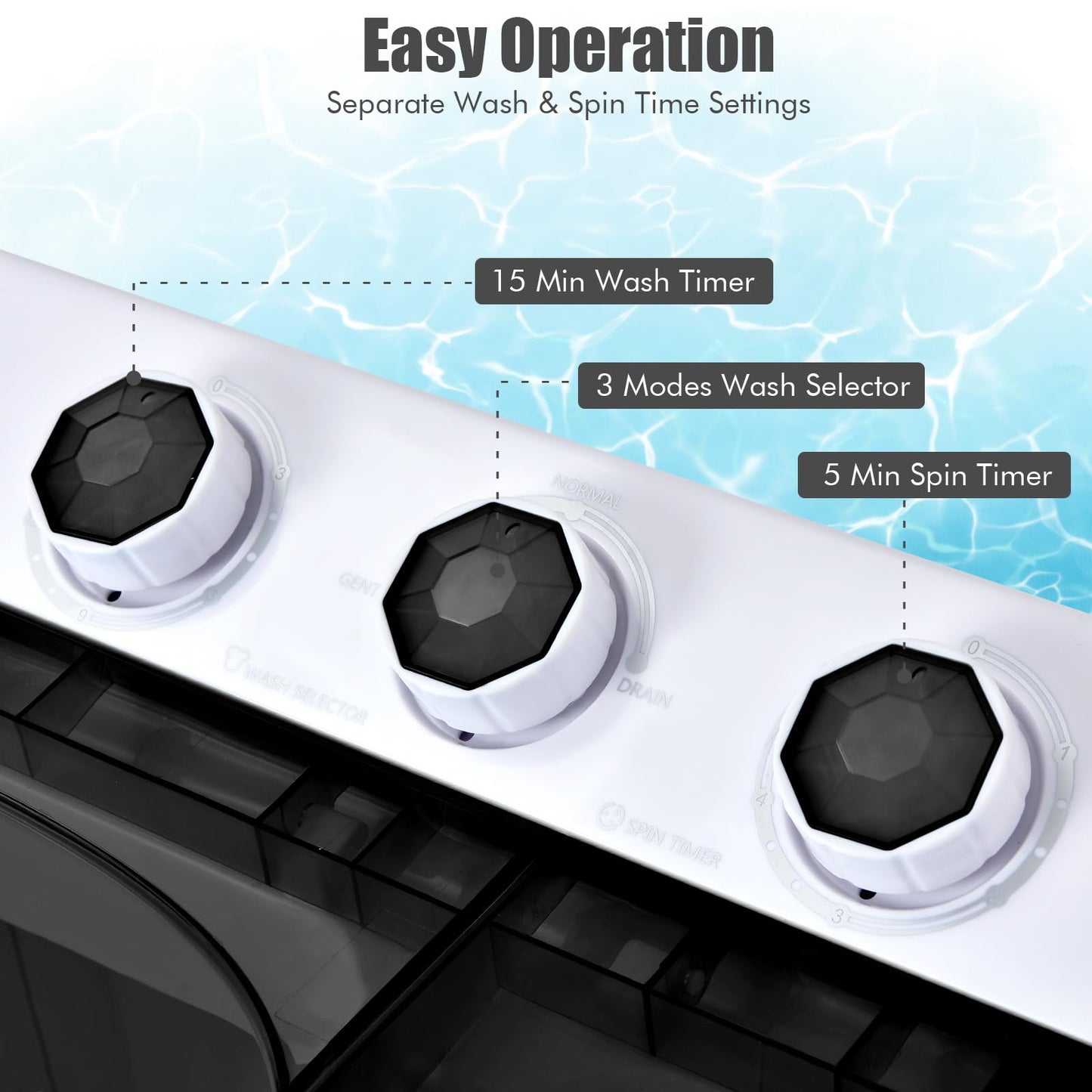 COSTWAY Portable Washing Machine, 2-in-1 Twin Tub 26lbs Capacity Laundry Washer(18lbs) and Spinner(8lbs) with Control Knobs, Timer Function, Drain Pump, Perfect for Home Apartment RV, Black
