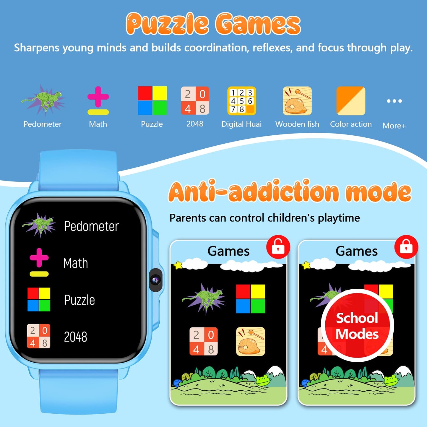 Kids Smart Watch Boys and Girls, Smartwatch with Alarm Clock, Camera, Games, Music, SOS, 24/7 Health Monitor, 100+ Sports Modes, IP68 Waterproof, Children Watches Birthday Gift for Kid Ages 4-12