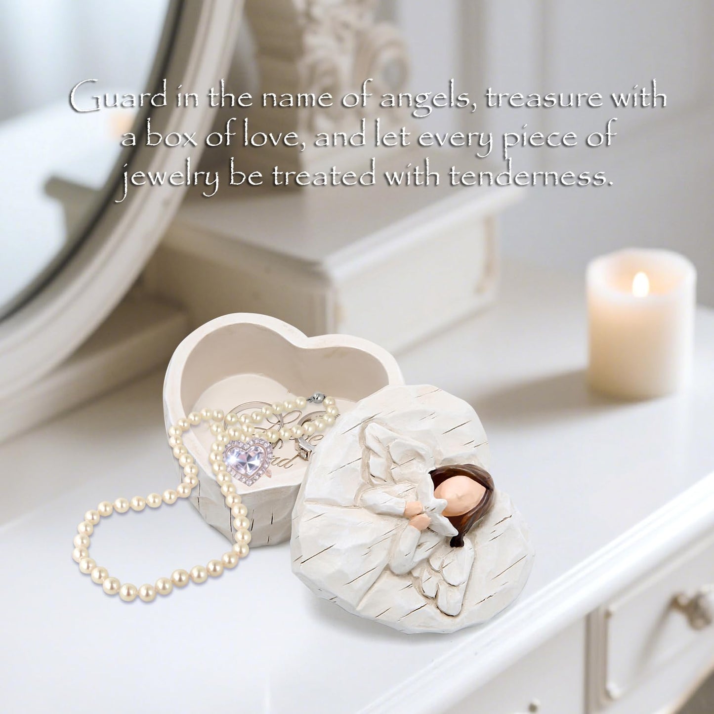 Hodao Angle Figurines Keepsake Box Decorations For Home Living Room Table Sculpted Hand-Painted Memorial Keepsake Box Love And Peace Gifts Jewelry Decor Birthday Gifts For Mom, Grandma