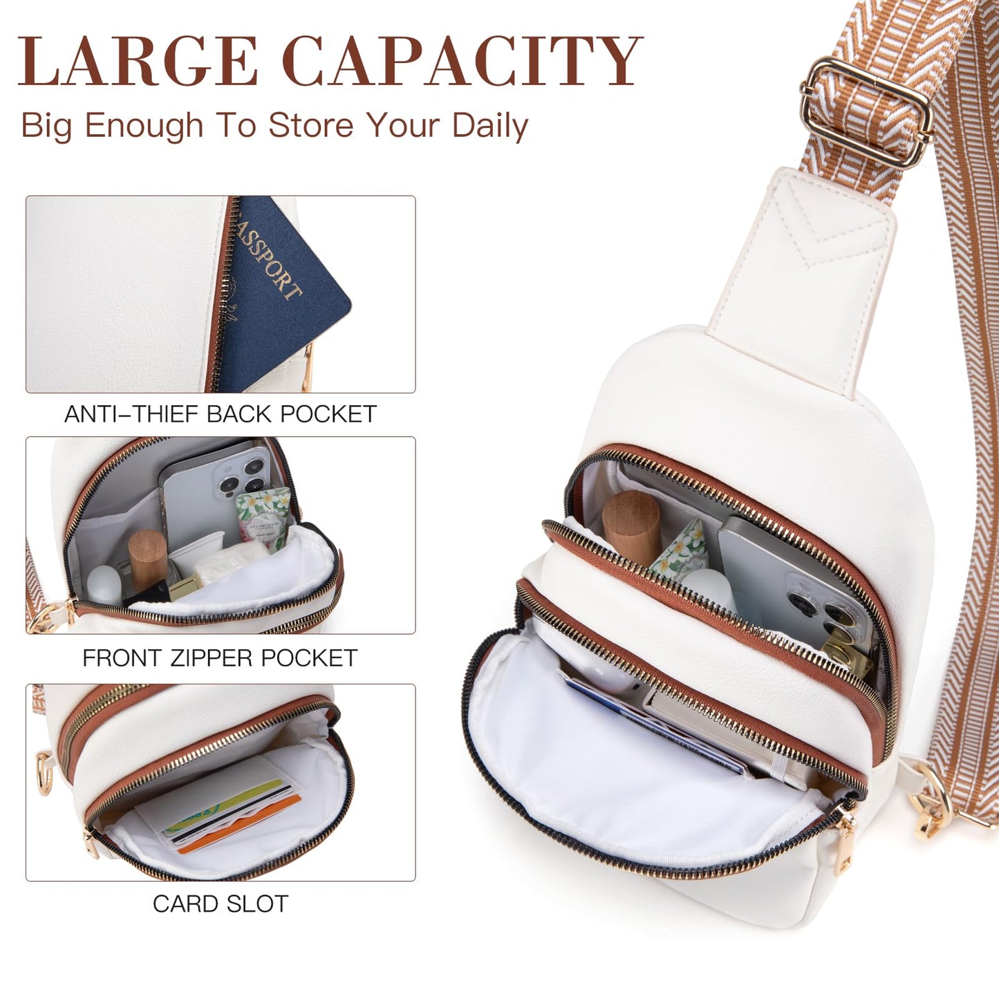Viverte Personalized Mothers Day Gifts Initial Sling Bag PU Crossbody Bags for Women Mother's Day Birthday Gifts for Women Mom Sister Wife (Beige with Brown-M)