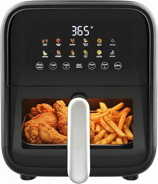 HealSmart 7.5QT Large Air Fryer with Visible Window, 12-in-1 Digital Preset & Custom DIY Functions, Precise Temp Control, Dishwasher Safe Components, Black