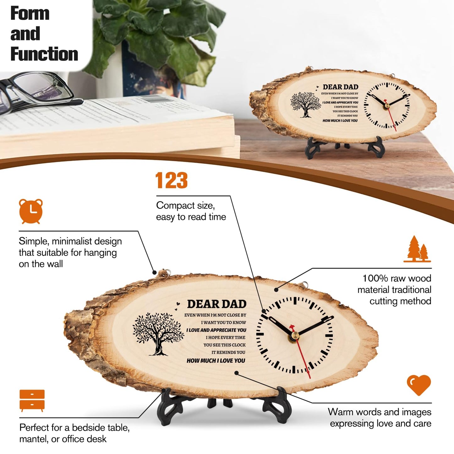 BeauGift Dad Gifts, Wooden Clock Gifts for Dad from Daughter Son Kids, Daddy Birthday Gift Idea for Papa Father Who Wants Nothing, Fathers Day Present from Child to My Dad