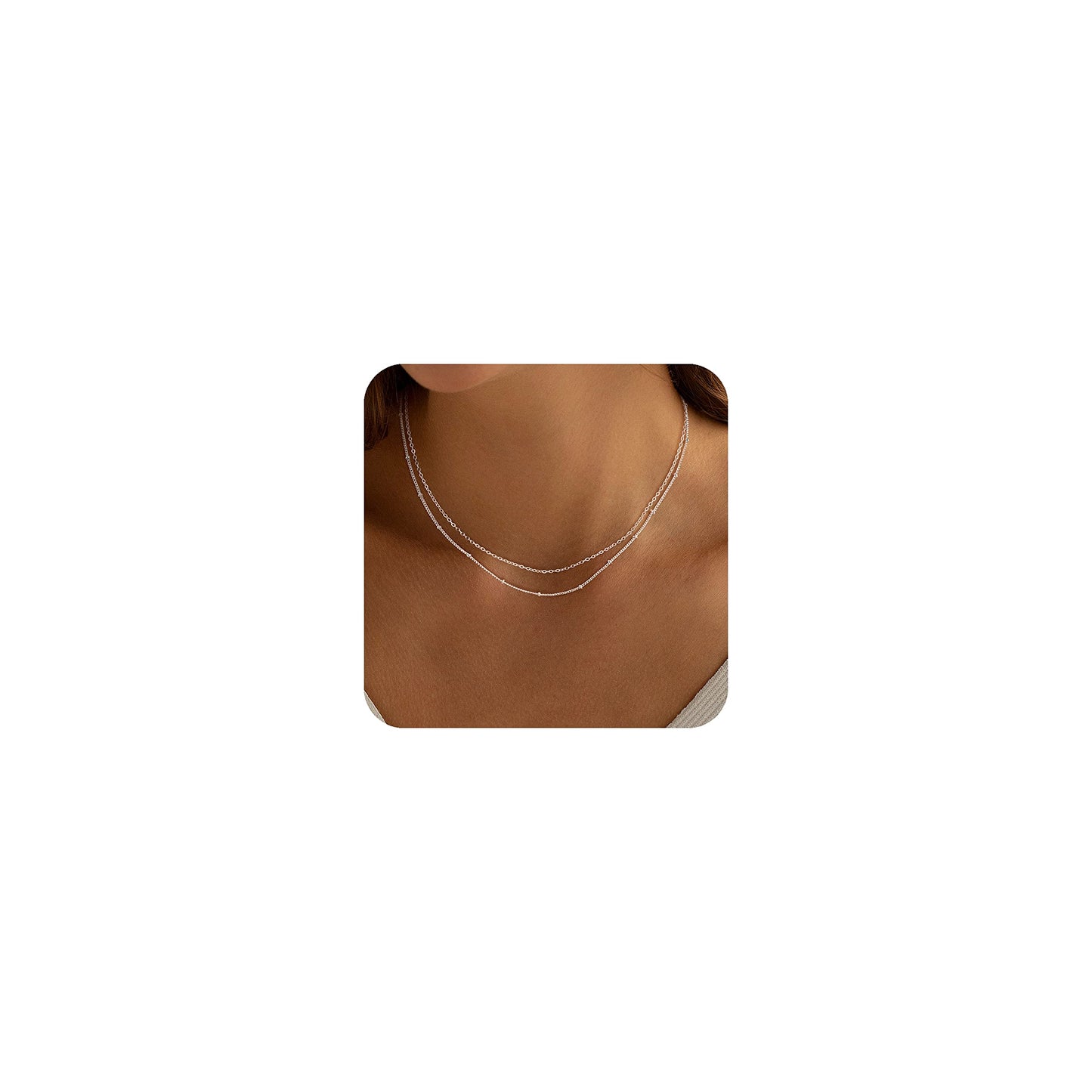 MBW Simple Layered Necklaces for Women, Dainty Silver Plated Satellite Chain Necklace for Women layering Necklaces Thin Choker Stacked Necklace Silver Jewelry Set Gift for her
