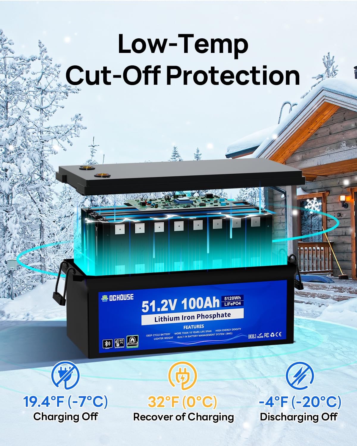 DC HOUSE 48V 100Ah Lithium Golf Cart Battery w/Switch, Lifepo4 Battery with 48V 18A Lithium Batteries Charger, Smart 200A BMS, LCD Monitor & Mobile APP, Peak Current 700A (ABS Case)