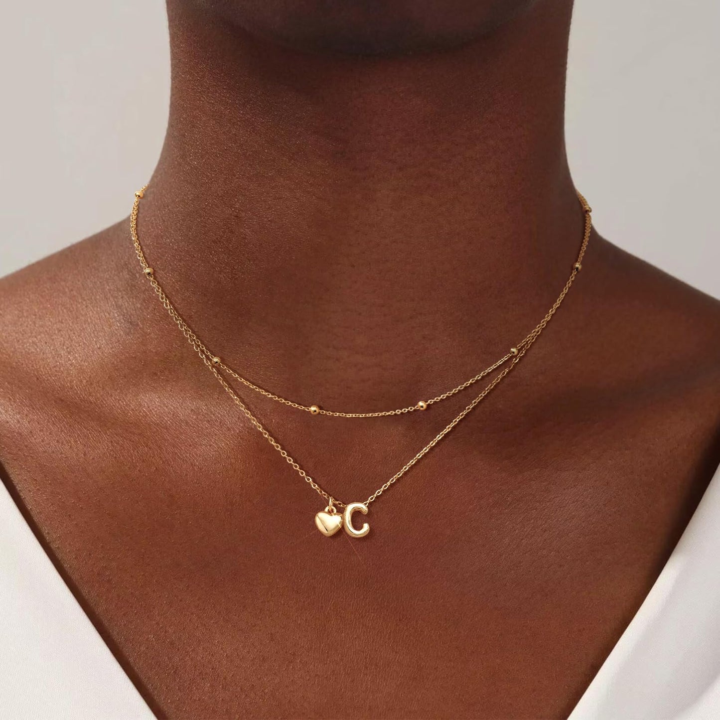 adoyi Gold Heart Initial Necklaces for Women Hers Dainty 14K Gold Plated Heart Layered Letter C Pendant Necklace Stack Trendy Jewelry Birthday Valentines Gifts for Women Jewelry