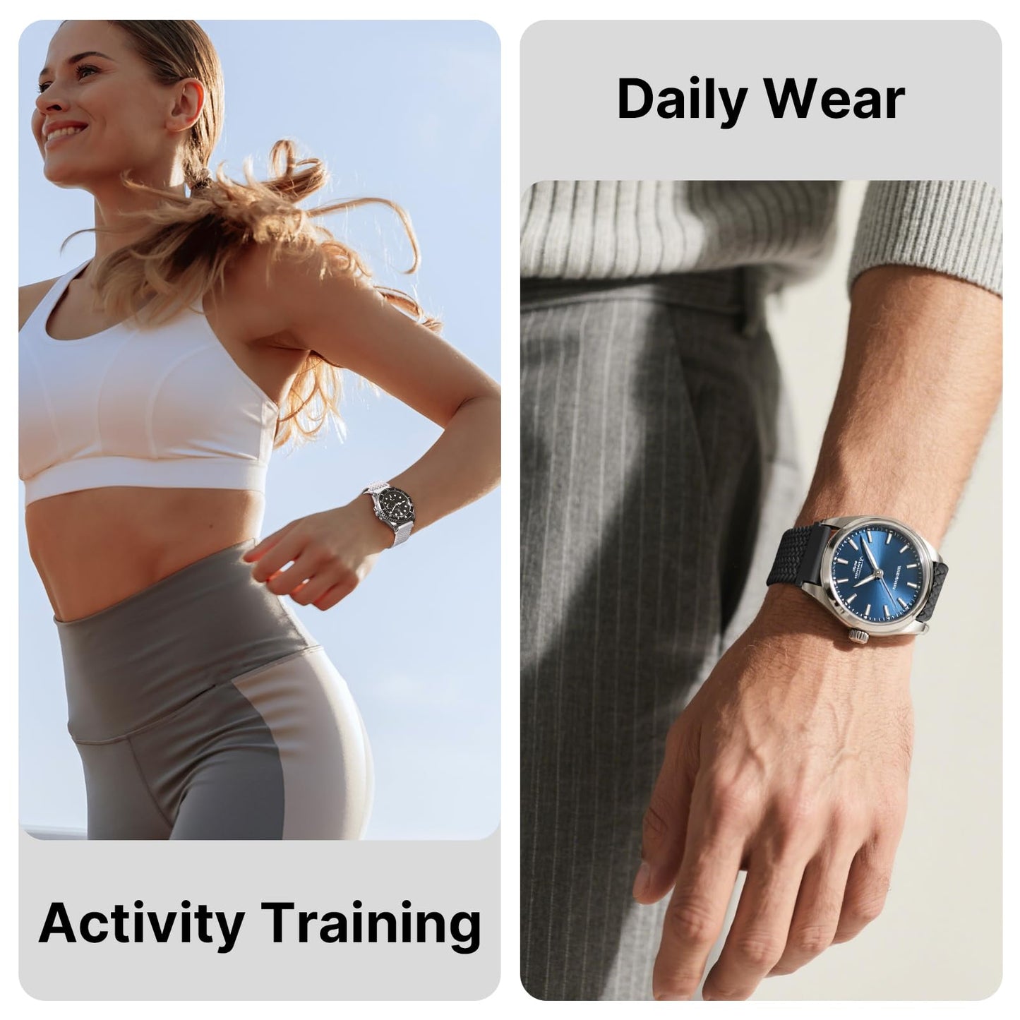 Fullmosa Magnetic Braided Watch Bands - 18mm 20mm 22mm Quick Release Watch Strap, Stretchy Nylon Solo Loop Compatible with Garmin Samsung Galaxy Amazfit for Men Women(20mm, Starlight+Black)