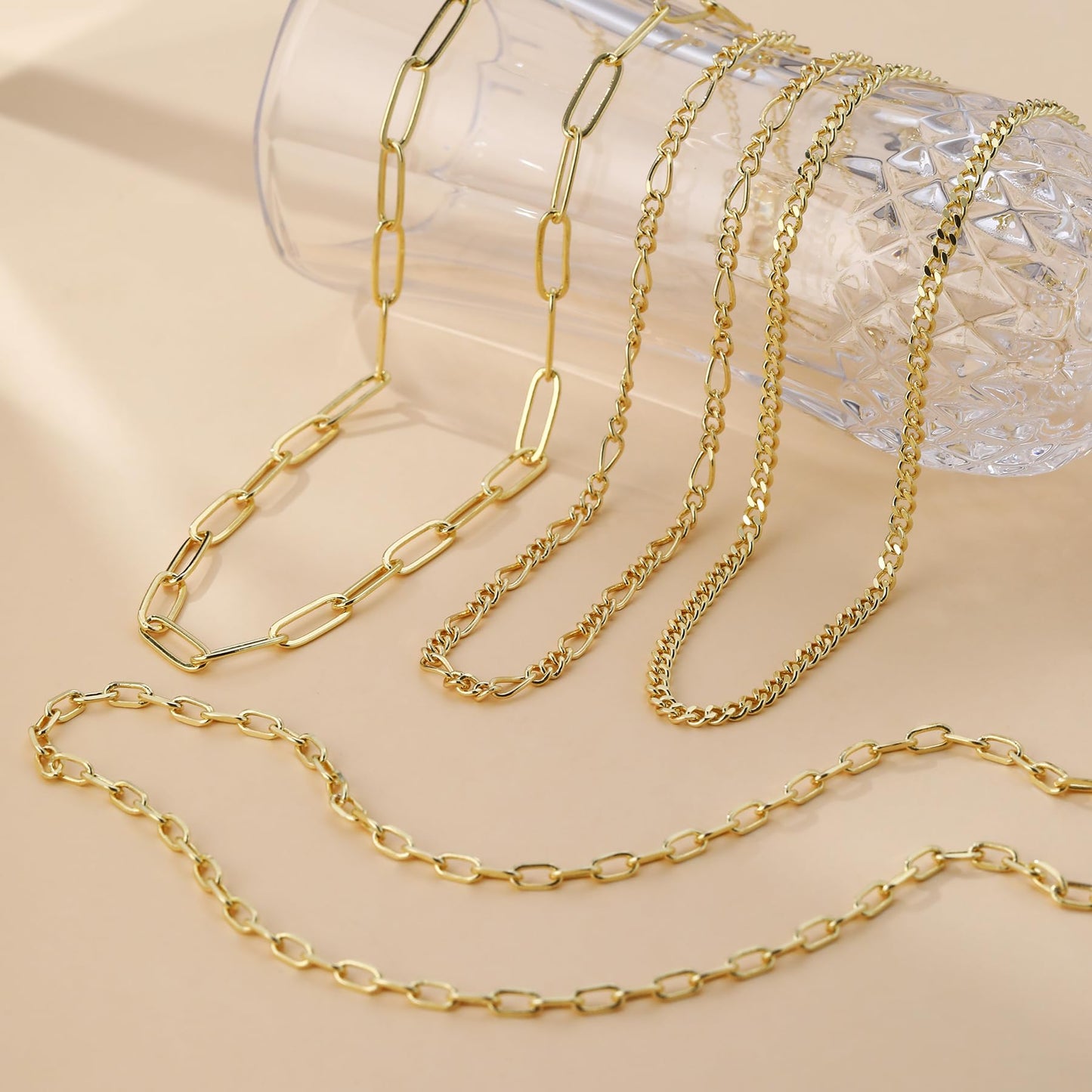 MFRYK Gold Necklaces Stack For Women,14K Gold Plated Simple Layered Choker Necklaces,Stackable Multilayer Gold Small Square Pendant Box Paperclip Chain Layered Necklaces Set Jewelry Gift for Women