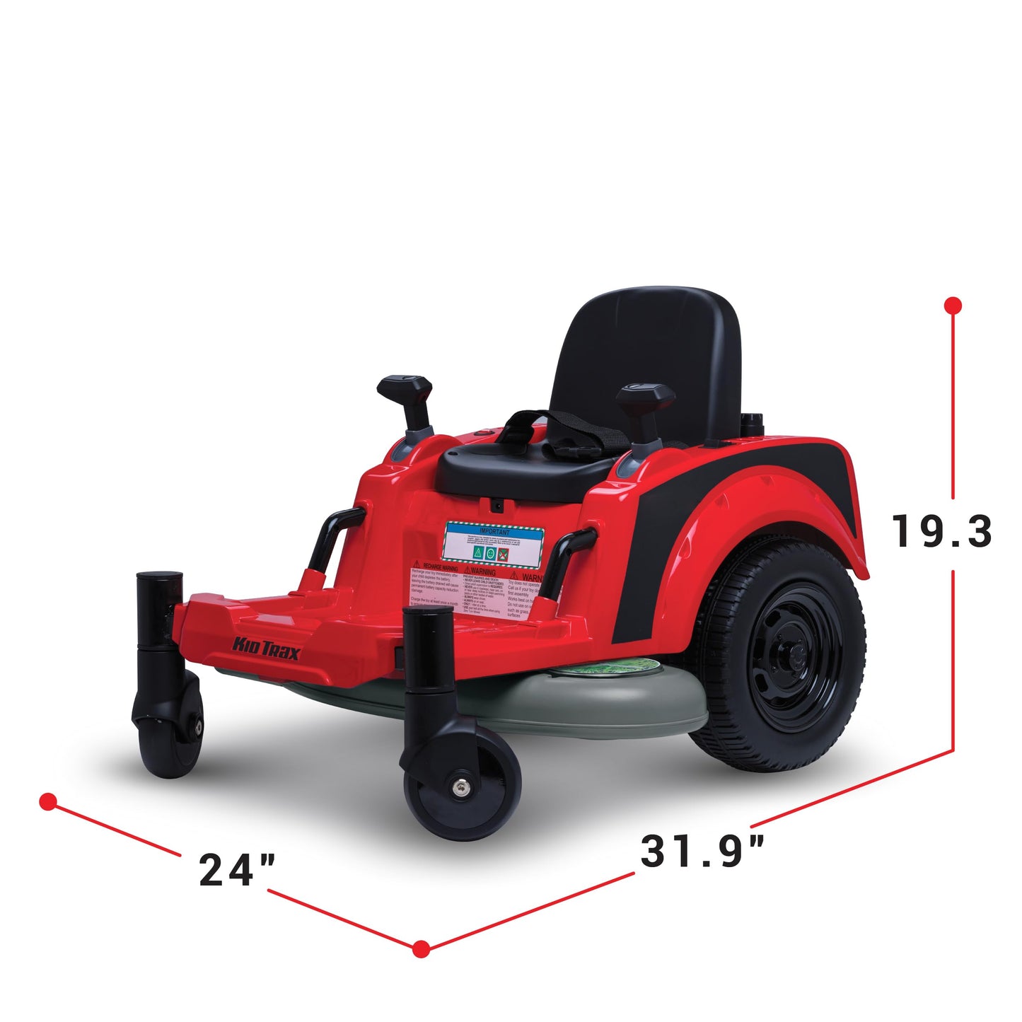 Kid Trax 12V Zero Turn Lawn Mower Jr. Ride on Toy - Riding Lawn Mower, Outdoor Toys, Kids Electric Car, Tractor Toy, Dual Handle, Twist and Turn, Speed to 2.5 MPH, Max Weight of 66lbs, Age 2-5, Red