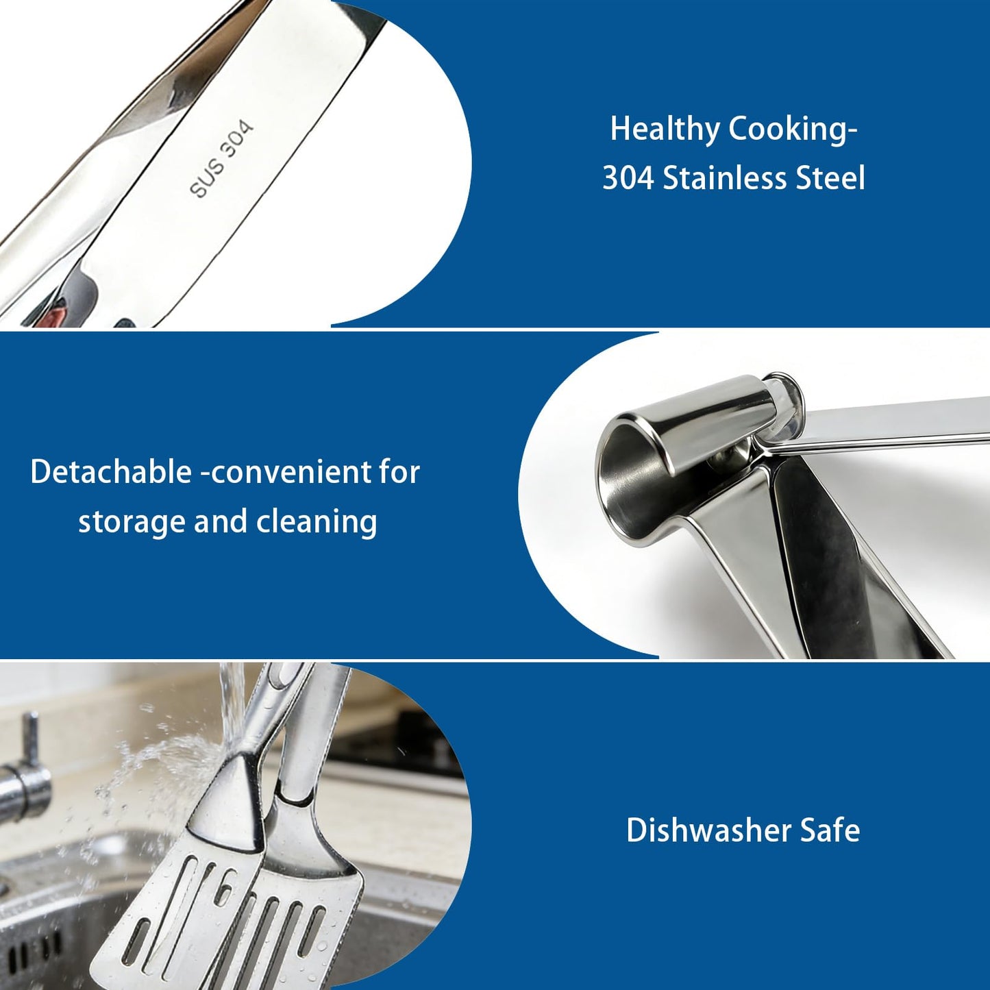 2-in-1 Spatula Tongs for Cooking, Detachable Stainless Steel Grill Clamp Spatula, Multifunctional Kitchen Tongs & Food Turner for Flipping Steaks, Fish, Burgers, Eggs, Dishwasher Safe