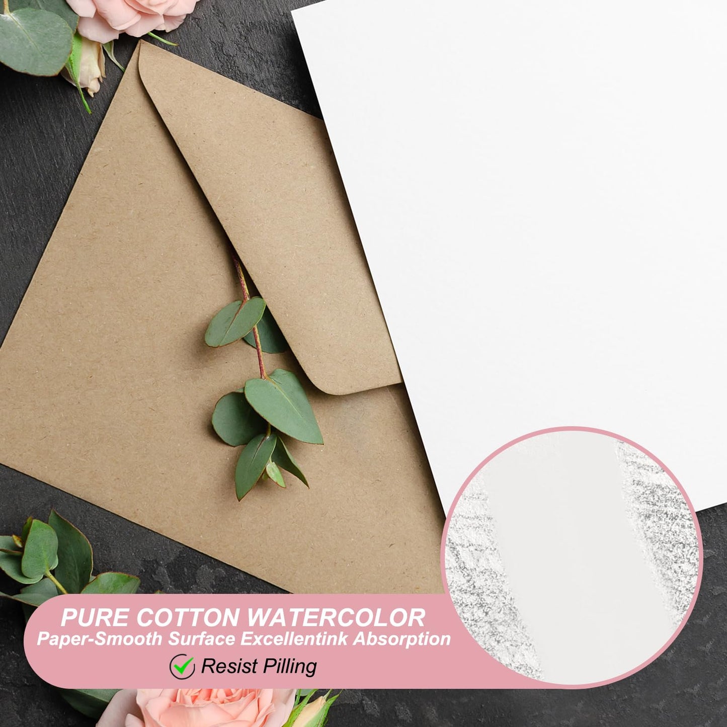 PATIKIL 50 Sets Pure Cotton Watercolor Cards 140lb/300 GSM Postcards with Envelopes for Art Painting Creative Thank Notes, 5x7 Inch