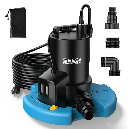 SEESII 1/3HP Pool Cover Pump - Automatic On/Off, 3035GPH Submersible Water Pump with Filter Net, 25ft Power Cord, Check Valve, Sump Pump for Swimming Pool, Hot Tubs, Pond, Basement, Rooftops