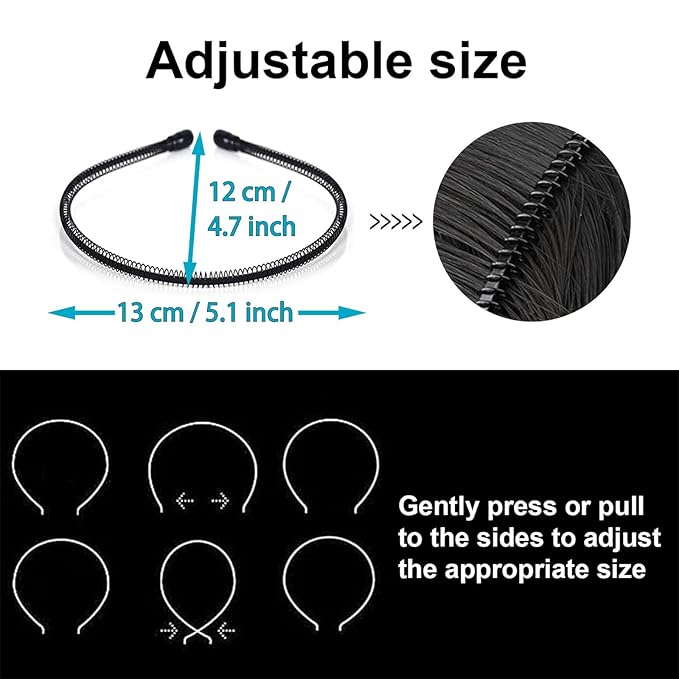 Mens Metal Headband, Unisex Black Headbands for Women, Hair Bands for Women's Hair, Adjustable Metal Headband For Outdoor Sports And Daily Wear. (3 Pcs)