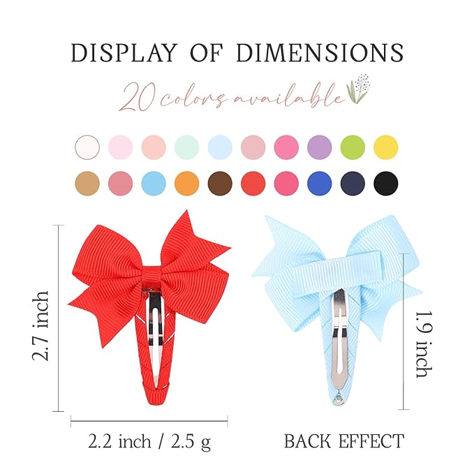 40PCS Snap Baby Hair Bows Clips for Girls Grosgrain Ribbon Fully Wapped 2 Inch Infant Hair Barrettes Accessories for Baby Girls Newborns Toddler